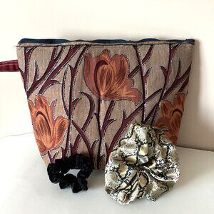 Handmade Cosmetic Makeup Brown Bag Tote Travel Zipper Pouch Scrunchies